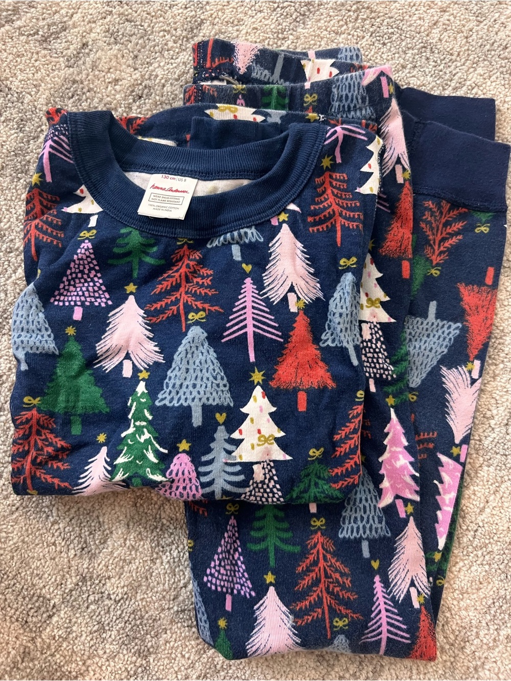 Hanna Andersson Navy Holiday Tree Print Kids Pajamas